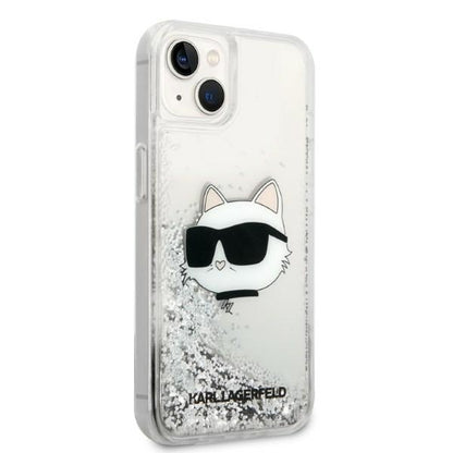 Hoes voor Apple iPhone 14 Plus, Karl Lagerfeld, Glitter Choupette's Head, Zilverkleurig