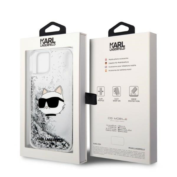 Hoes voor Apple iPhone 14 Plus, Karl Lagerfeld, Glitter Choupette's Head, Zilverkleurig