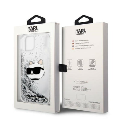 Hoes voor Apple iPhone 14 Plus, Karl Lagerfeld, Glitter Choupette's Head, Zilverkleurig