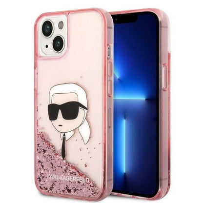 Hoes voor Apple iPhone 14 Plus, Karl Lagerfeld, Glitter Karl's Head, Roze