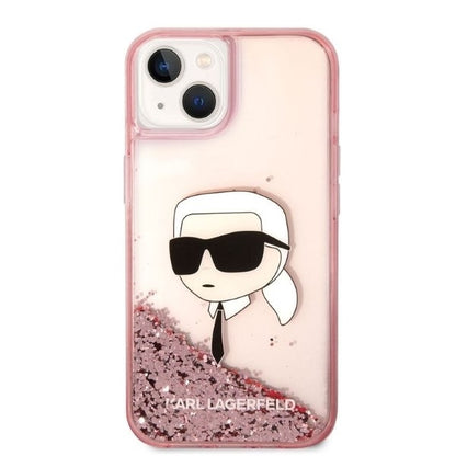 Hoes voor Apple iPhone 14 Plus, Karl Lagerfeld, Glitter Karl's Head, Roze
