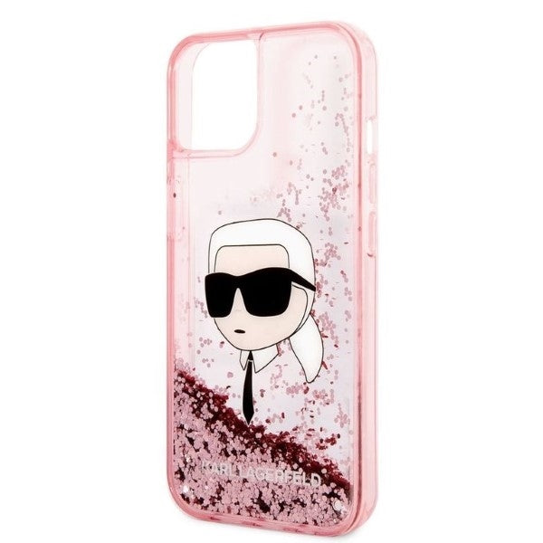 Hoes voor Apple iPhone 14 Plus, Karl Lagerfeld, Glitter Karl's Head, Roze