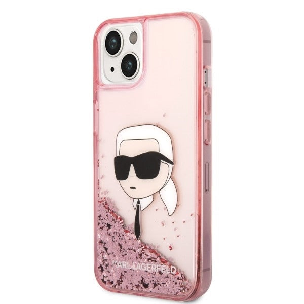 Hoes voor Apple iPhone 14 Plus, Karl Lagerfeld, Glitter Karl's Head, Roze