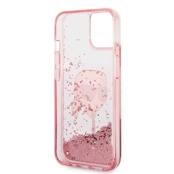 Hoes voor Apple iPhone 14 Plus, Karl Lagerfeld, Glitter Karl's Head, Roze