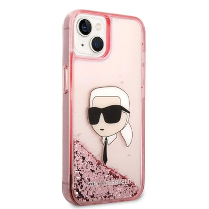 Hoes voor Apple iPhone 14 Plus, Karl Lagerfeld, Glitter Karl's Head, Roze