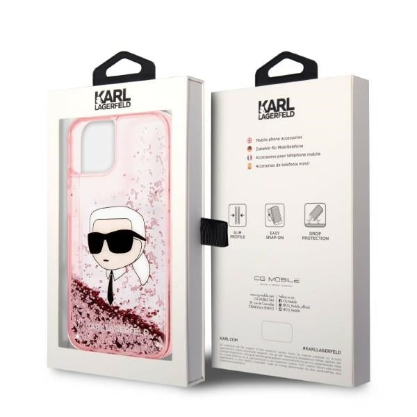Hoes voor Apple iPhone 14 Plus, Karl Lagerfeld, Glitter Karl's Head, Roze