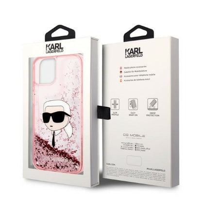Hoes voor Apple iPhone 14 Plus, Karl Lagerfeld, Glitter Karl's Head, Roze