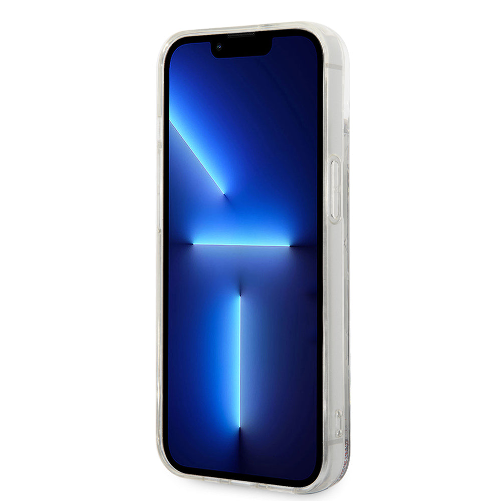 Hoes voor Apple iPhone 14 Plus, Karl Lagerfeld, Liquid Glitter Monogram, Zilverkleurig