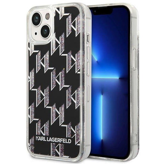 Hoes voor Apple iPhone 14 Plus, Karl Lagerfeld, Liquid Glitter Monogram, Zwart