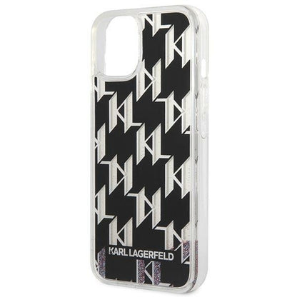 Hoes voor Apple iPhone 14 Plus, Karl Lagerfeld, Liquid Glitter Monogram, Zwart
