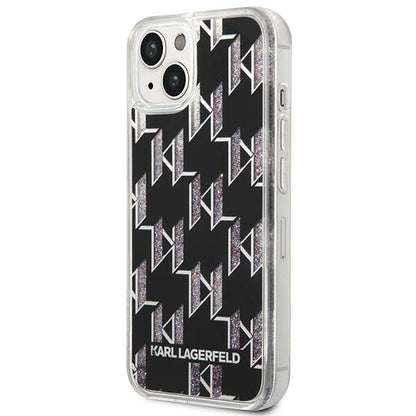 Hoes voor Apple iPhone 14 Plus, Karl Lagerfeld, Liquid Glitter Monogram, Zwart