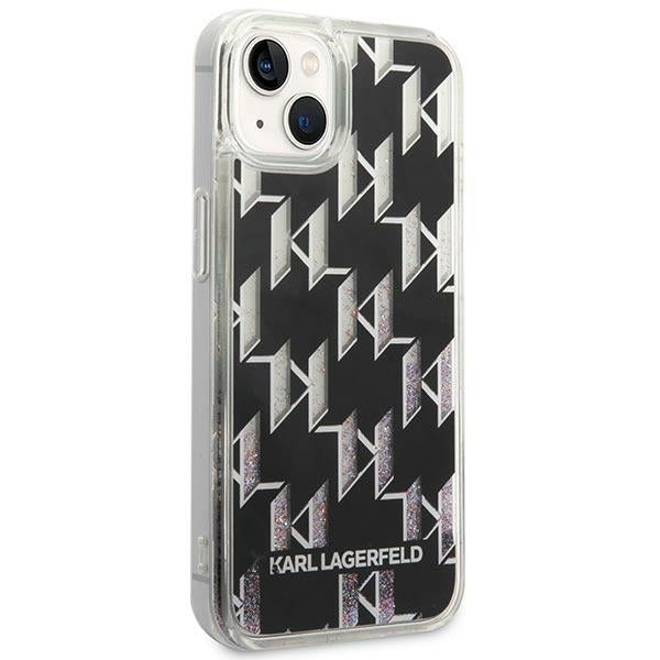Hoes voor Apple iPhone 14 Plus, Karl Lagerfeld, Liquid Glitter Monogram, Zwart