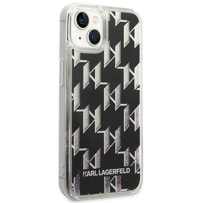 Hoes voor Apple iPhone 14 Plus, Karl Lagerfeld, Liquid Glitter Monogram, Zwart