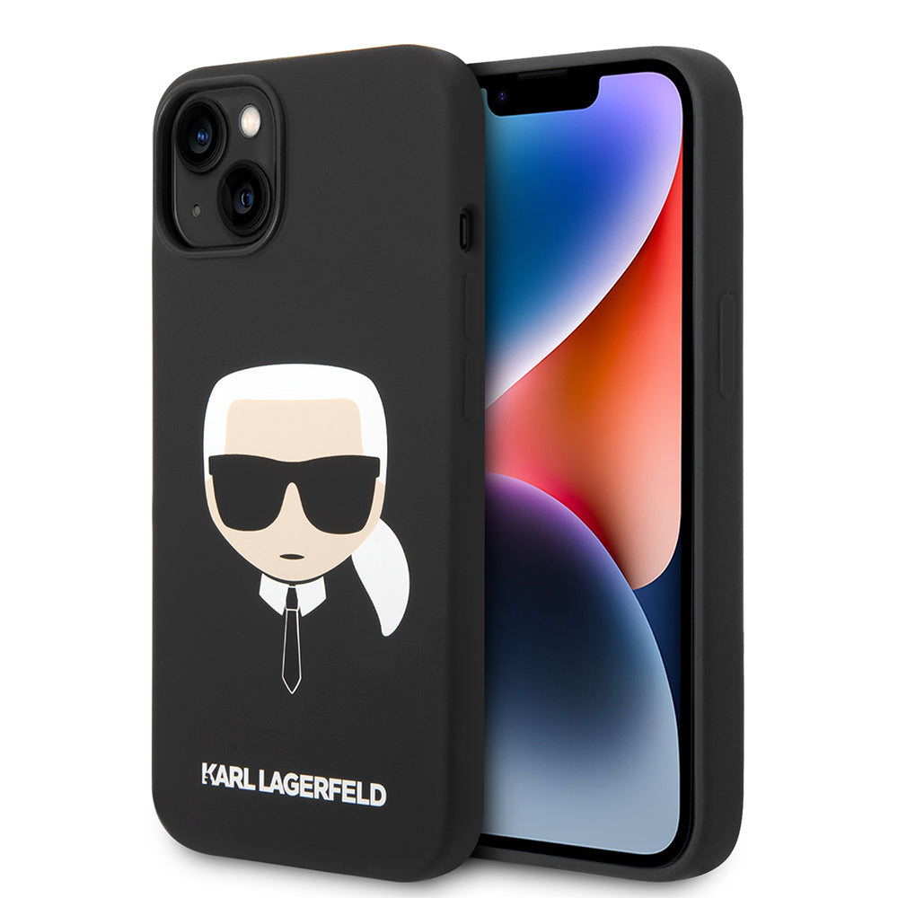 Hoes voor Apple iPhone 14 Plus, Karl Lagerfeld, Silicone Karl's Head, Zwart