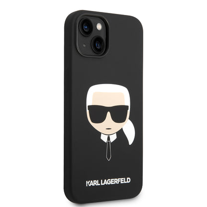 Hoes voor Apple iPhone 14 Plus, Karl Lagerfeld, Silicone Karl's Head, Zwart