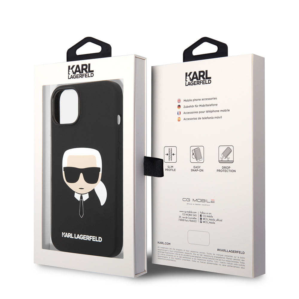 Hoes voor Apple iPhone 14 Plus, Karl Lagerfeld, Silicone Karl's Head, Zwart