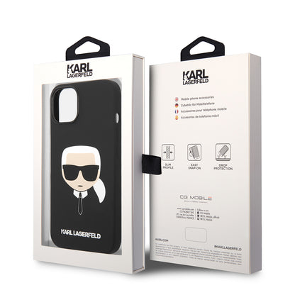 Hoes voor Apple iPhone 14 Plus, Karl Lagerfeld, Silicone Karl's Head, Zwart