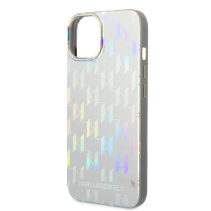 Hoes voor Apple iPhone 14 Plus, Karl Lagerfeld, Monogram Iridescent, Zilverkleurig