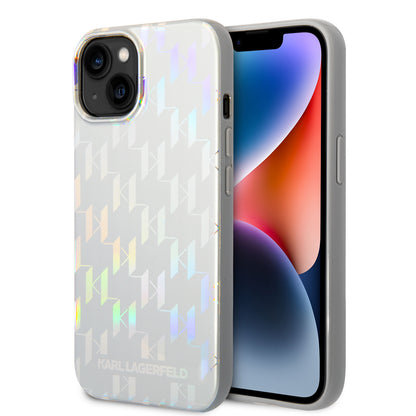 Hoes voor Apple iPhone 14 Plus, Karl Lagerfeld, Monogram Iridescent, Zilverkleurig