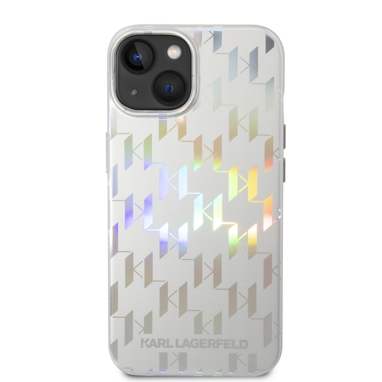 Hoes voor Apple iPhone 14 Plus, Karl Lagerfeld, Monogram Iridescent, Zilverkleurig