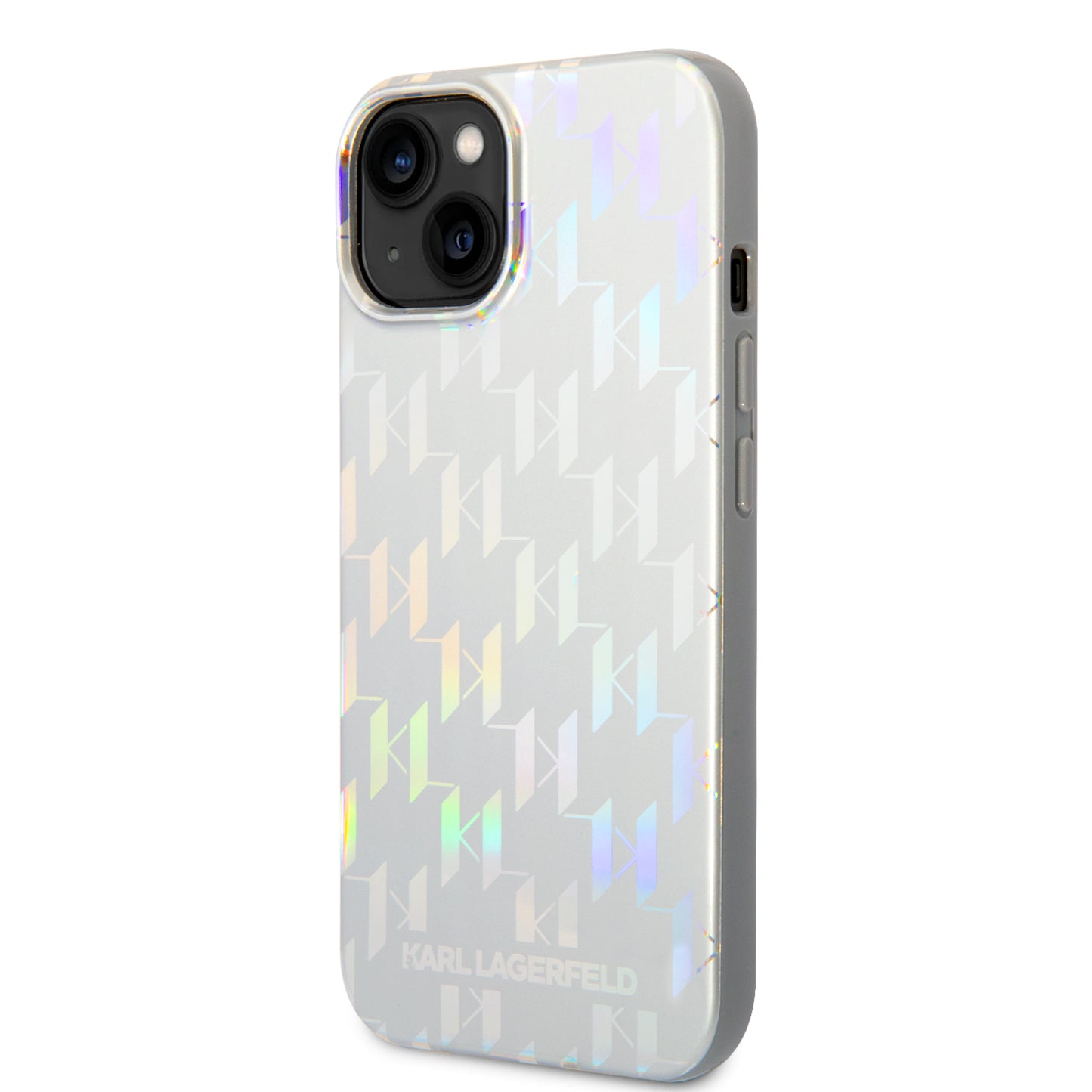Hoes voor Apple iPhone 14 Plus, Karl Lagerfeld, Monogram Iridescent, Zilverkleurig