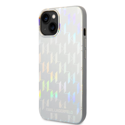 Hoes voor Apple iPhone 14 Plus, Karl Lagerfeld, Monogram Iridescent, Zilverkleurig