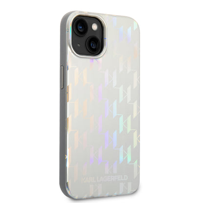 Hoes voor Apple iPhone 14 Plus, Karl Lagerfeld, Monogram Iridescent, Zilverkleurig