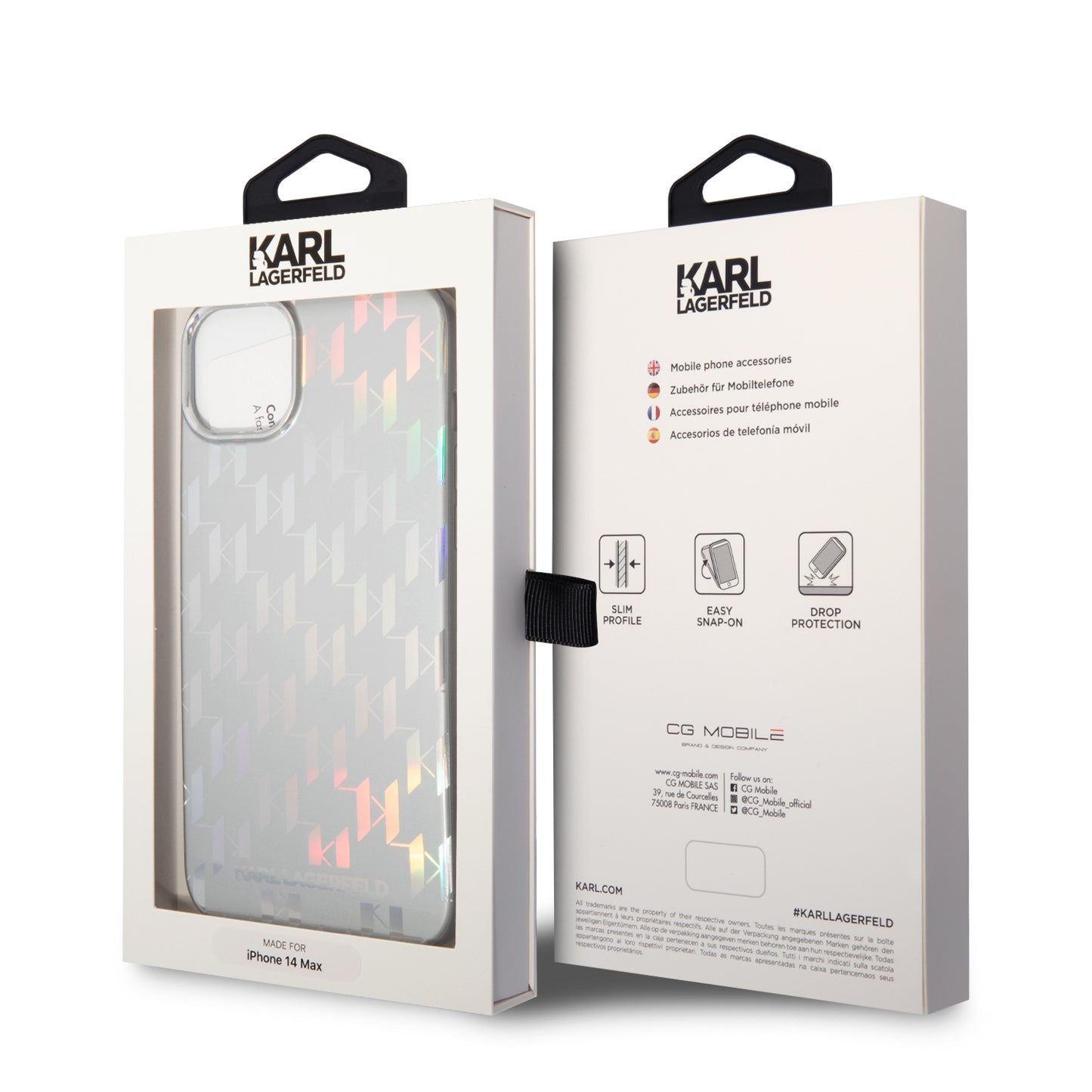 Hoes voor Apple iPhone 14 Plus, Karl Lagerfeld, Monogram Iridescent, Zilverkleurig