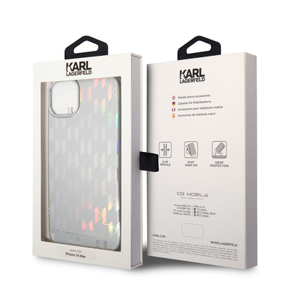 Hoes voor Apple iPhone 14 Plus, Karl Lagerfeld, Monogram Iridescent, Zilverkleurig
