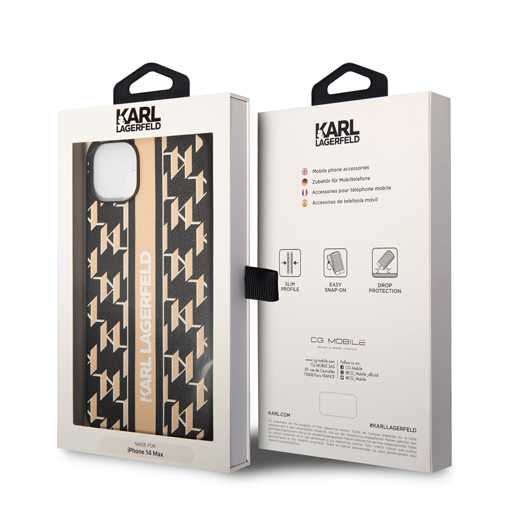 Hoes voor Apple iPhone 14 Plus, Karl Lagerfeld, Monogram Stripe, Bruin