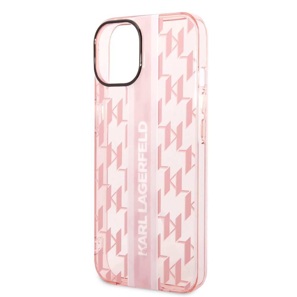 Hoes voor Apple iPhone 14 Plus, Karl Lagerfeld, Monogram Stripe, Roze