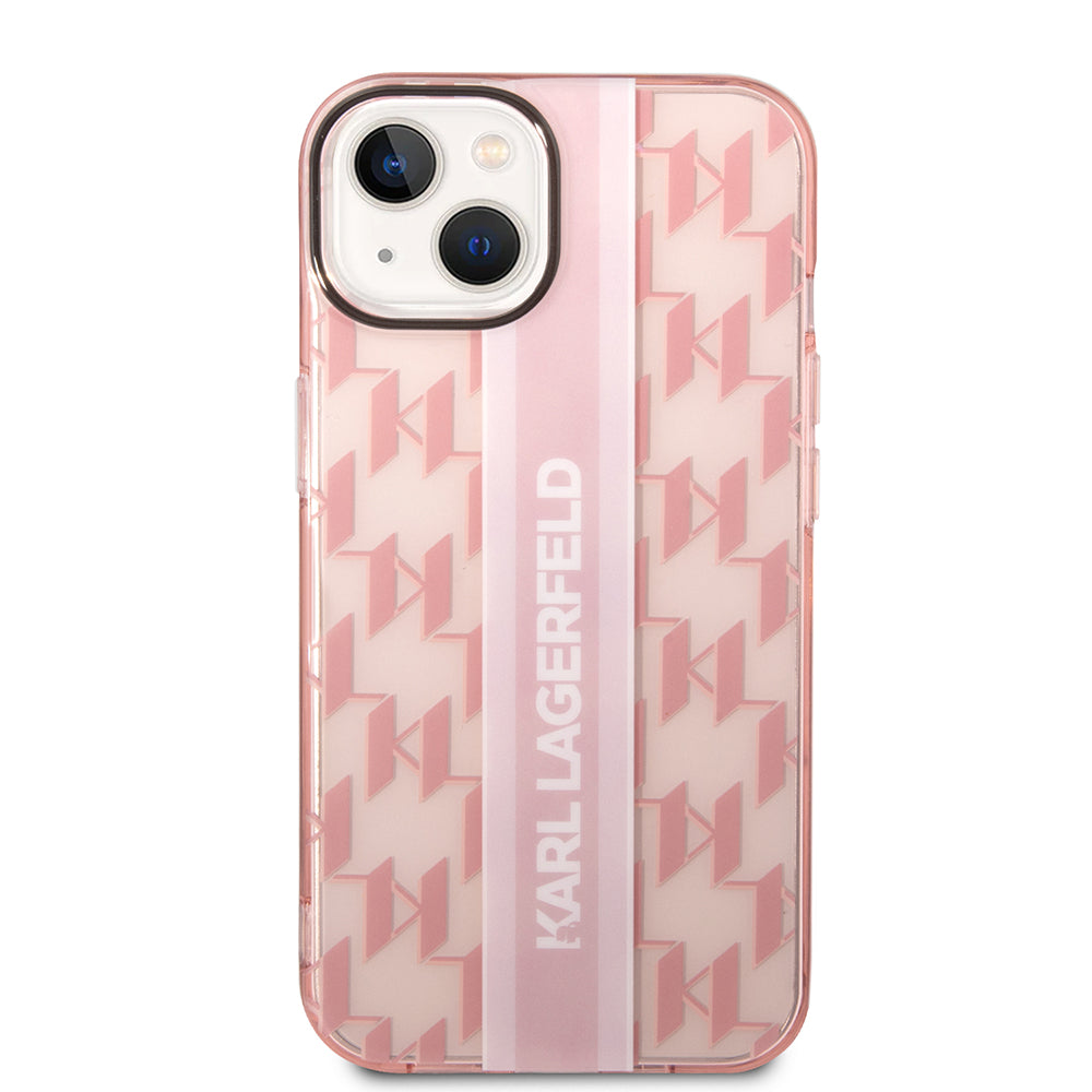 Hoes voor Apple iPhone 14 Plus, Karl Lagerfeld, Monogram Stripe, Roze