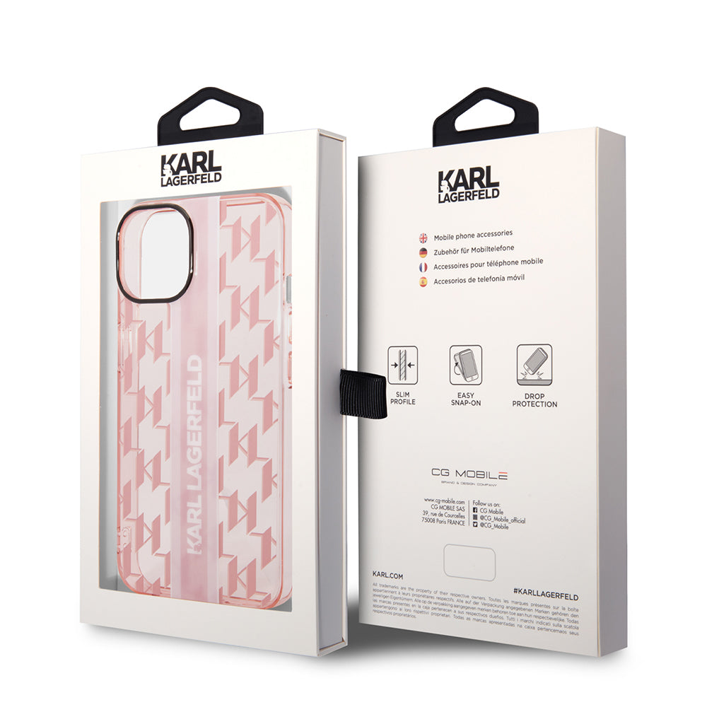 Hoes voor Apple iPhone 14 Plus, Karl Lagerfeld, Monogram Stripe, Roze