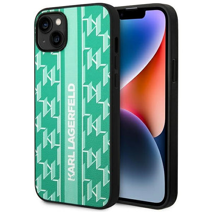 Hoes voor Apple iPhone 14 Plus, Karl Lagerfeld, Monogram Stripe, Groen