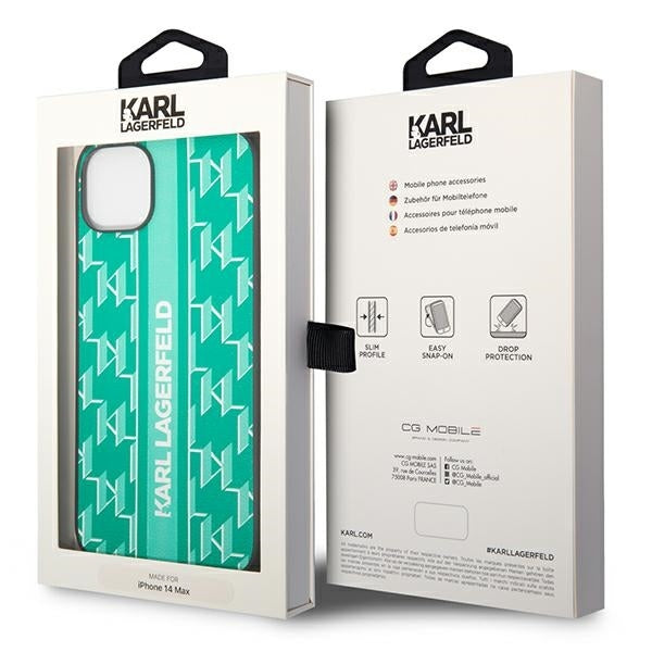 Hoes voor Apple iPhone 14 Plus, Karl Lagerfeld, Monogram Stripe, Groen