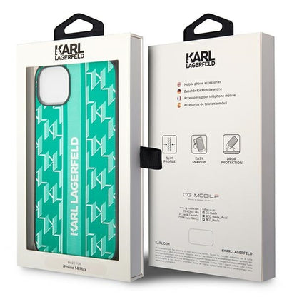 Hoes voor Apple iPhone 14 Plus, Karl Lagerfeld, Monogram Stripe, Groen