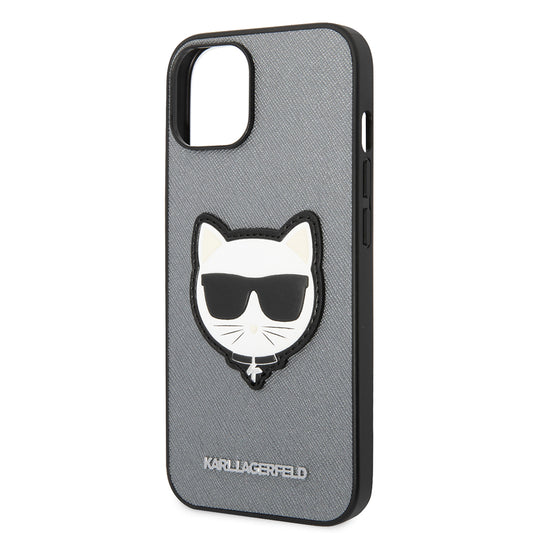 Hoes voor Apple iPhone 14 Plus, Karl Lagerfeld, Saffiano Choupette's Head, Zilver