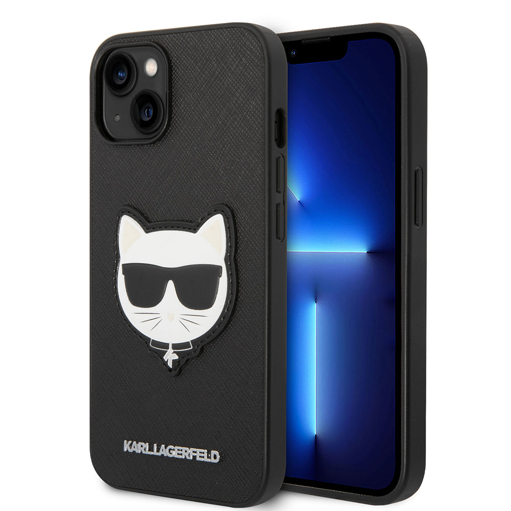 Hoes voor Apple iPhone 14 Plus, Karl Lagerfeld, Saffiano Choupette's Head, Zwart