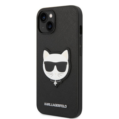 Hoes voor Apple iPhone 14 Plus, Karl Lagerfeld, Saffiano Choupette's Head, Zwart