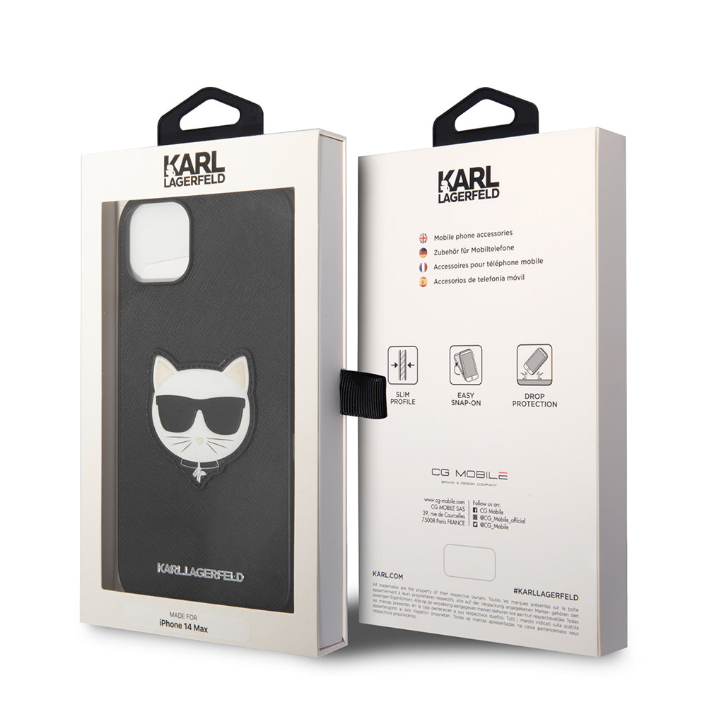 Hoes voor Apple iPhone 14 Plus, Karl Lagerfeld, Saffiano Choupette's Head, Zwart
