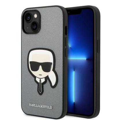 Hoes voor Apple iPhone 14 Plus, Karl Lagerfeld, Saffiano Karl's Head, Zilver