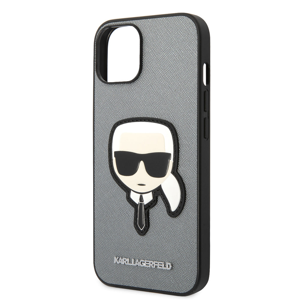 Hoes voor Apple iPhone 14 Plus, Karl Lagerfeld, Saffiano Karl's Head, Zilver
