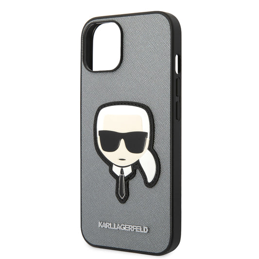 Hoes voor Apple iPhone 14 Plus, Karl Lagerfeld, Saffiano Karl's Head, Zilver