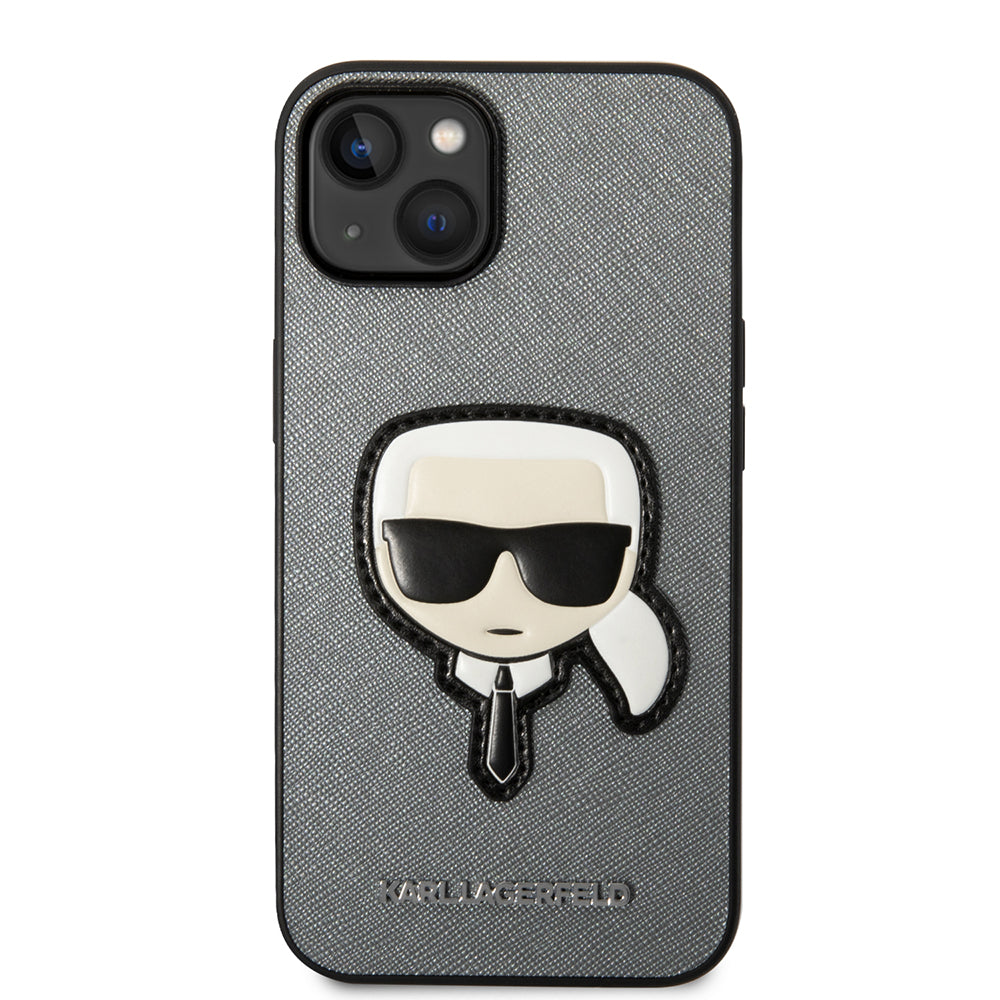 Hoes voor Apple iPhone 14 Plus, Karl Lagerfeld, Saffiano Karl's Head, Zilver