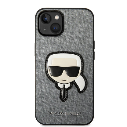 Hoes voor Apple iPhone 14 Plus, Karl Lagerfeld, Saffiano Karl's Head, Zilver