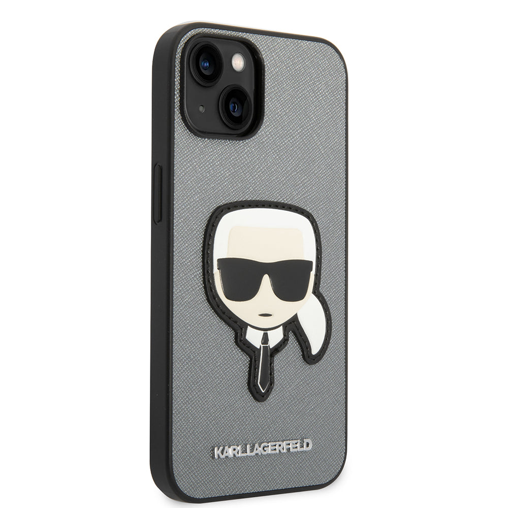 Hoes voor Apple iPhone 14 Plus, Karl Lagerfeld, Saffiano Karl's Head, Zilver