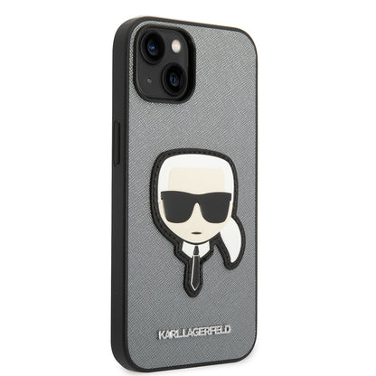 Hoes voor Apple iPhone 14 Plus, Karl Lagerfeld, Saffiano Karl's Head, Zilver