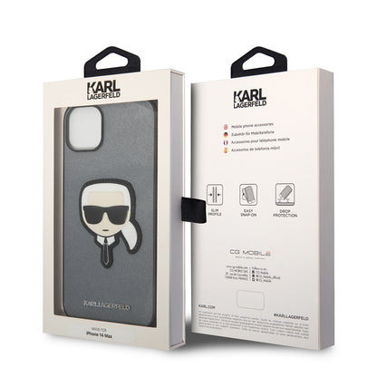 Hoes voor Apple iPhone 14 Plus, Karl Lagerfeld, Saffiano Karl's Head, Zilver