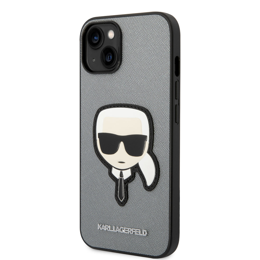 Hoes voor Apple iPhone 14 Plus, Karl Lagerfeld, Saffiano Karl's Head, Zilver