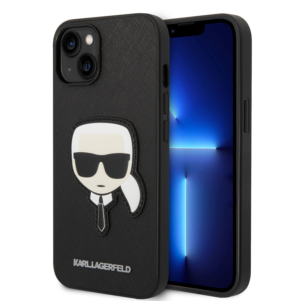 Hoes voor Apple iPhone 14 Plus, Karl Lagerfeld, Saffiano Karl's Head, Zwart